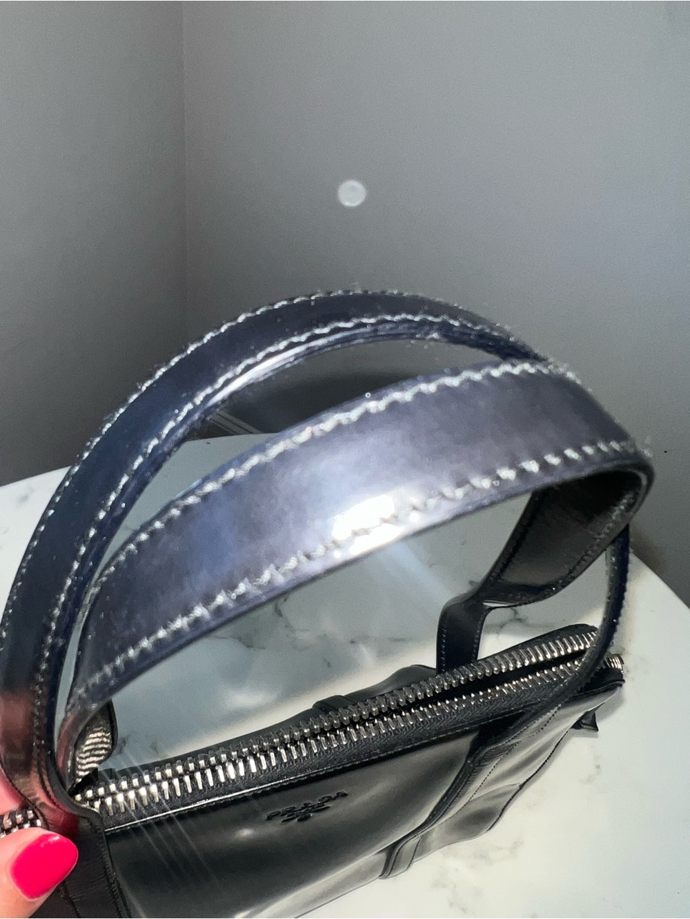 90s Vintage Prada Spazzolato bag In Black Noir CBK Carolyn Bessette Kennedy - Picture 7 of 12
